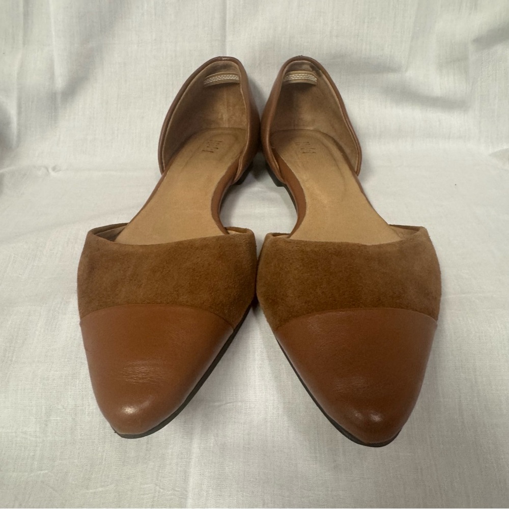 J Jill Women’s Suede And Leather D’Orsay Tan/Brown Slip On Pointed Toe Flats Sz9